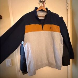 IZOD Men's Blue, Gray, and Orange Zip-Up Sweater